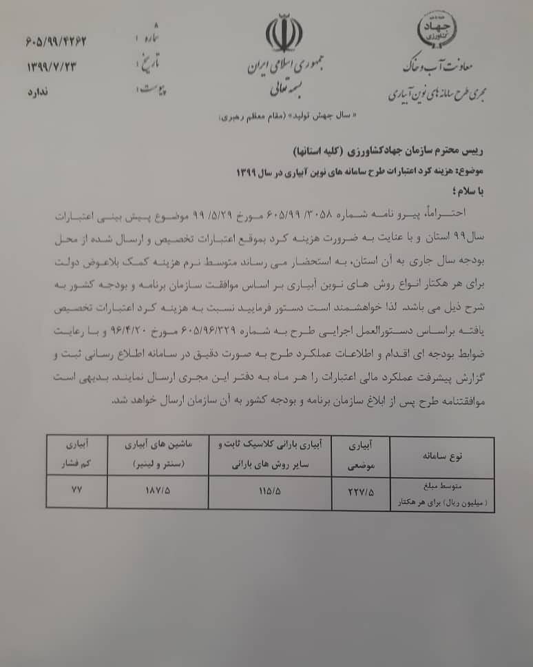 یارانه آبیاری تحت فشار | شرکت آرکا سازه قنات کیان